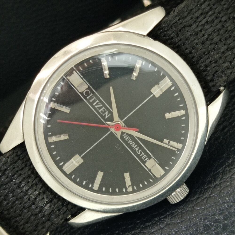 Vintage 1974 Citizen Manual Wound Mens Silver Watch & Red accents